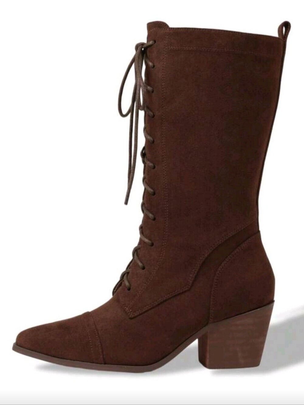 Women's Easter Leather Brown Mid Calf Boots Lace Up Chunky Heel Vintage Combat H - Picture 6 of 7
